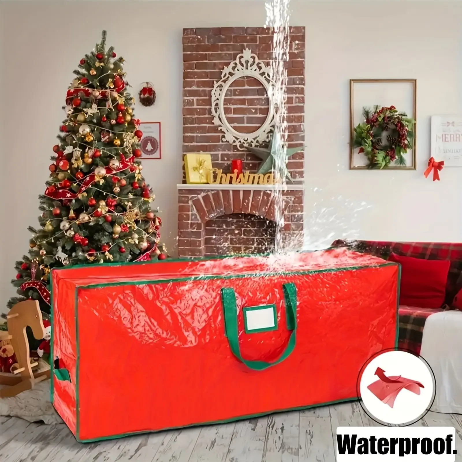 Heavy-Duty Waterproof PVC Christmas Tree Storage Bag, Fits 7ft Trees & Holiday Decor, Dual Zips, Sturdy Handles for Easy Organization, Home Organizer Essential, Fits Trees