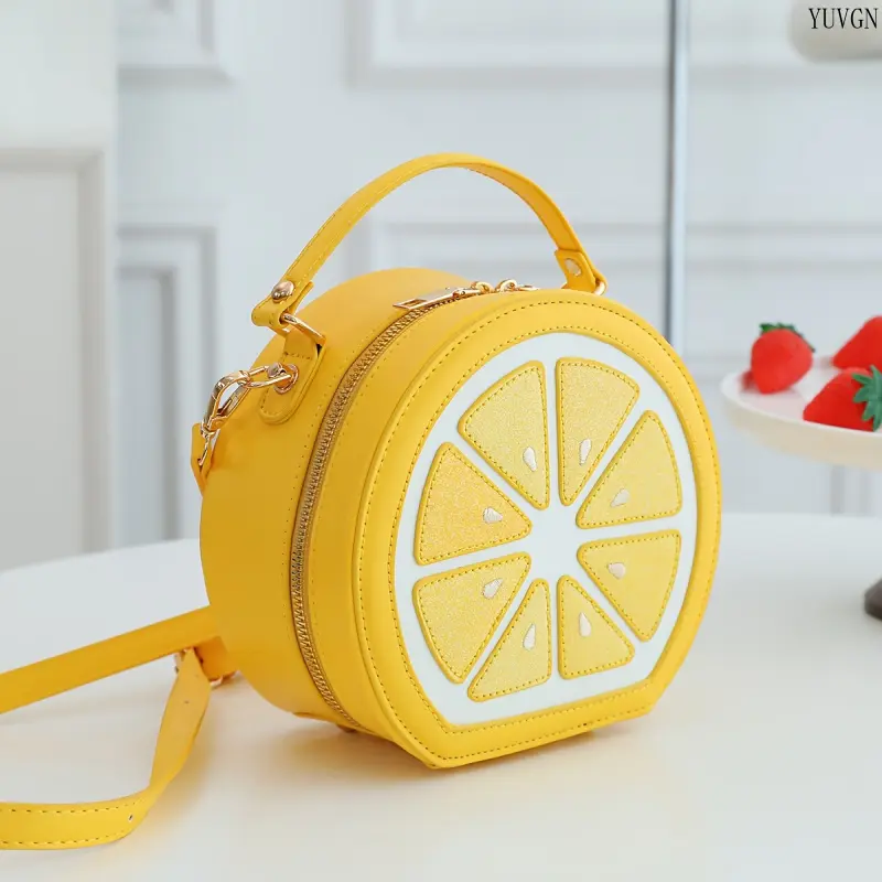 Women's Cute Lemon-Shaped Sequined PU Leather Crossbody Purse - Casual Female Adult Embellished Shoulder Bag, Versatile Zipper Gym Tote for Y2K Street Style Summer Party & Daily Use