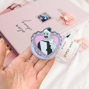 Waving Slasher Clown Purple Heart Phone Grip Clear Acrylic Griptok - Aesthetic Creepy Kawaii Cell Phone Stand Holder, Coquette Frilly Lace Finger Ring Grip Accessory, Funny Halloween Horror Gift for Her Teens