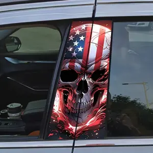 Skull Flag Car Door Pillar Sticker, High Gloss B-Column Protection Film, Self-Adhesive Waterproof Scratch Resistant, 2 Pieces, Car Decoration, Gloss Vinyl Decal, Car Decorative Sticker