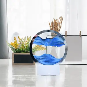 3D Moving Sand Art Decor with Light, Round Glass Flowing Sand Home Decor, Living Room Craft Ornament Office Desk Circular Art, Halloween Decor, Christmas decorations, Living Room, Decorating