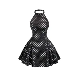 An elegant French retro romantic Y2K sexy chic college urban music floral tie ruffled bowknot women's mini dress, suitable for summer, featuring a halter neck and polka dot design.    （Translation note: The product name contains multiple keywords such as