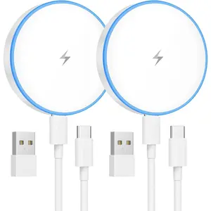 MagSafe Charger 2 Pack 15W Magnetic Wireless Charger Fast Charging Pad Compatible with iPhone 17/16/15/14/13/12 Series & AirPods 3/2/Pro Magnetic MagSafe Charging Pad with Dual Ports Adapter Led Protection Smartphone