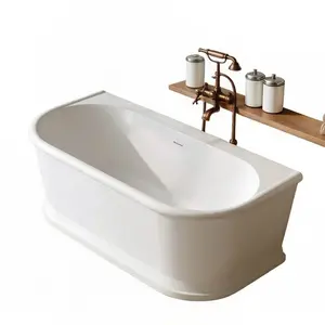 59'' Freestanding Bathtub Resin Stone Soaking Bathtub Solid Surface Modern Tubs with Overflow and Pop-up Drain