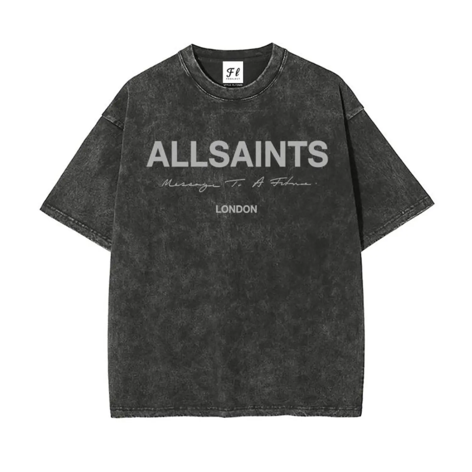 Allsaints Men's 100% Cotton Washed Graphic Print T-Shirt - Crew Neck Short-Sleeve Top, Soft Breathable Fabric, Humorous Boyfriend Style, Casual Summer Wear, Oversized Fit with Bold Statement