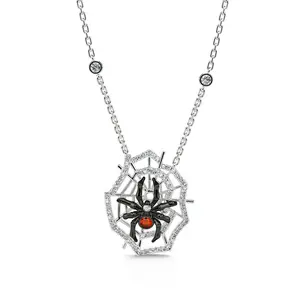 Jeulia "Web of Death" Spider Web Two Tone Sterling Silver Necklace Cuban Link Chain s925 sterling silver