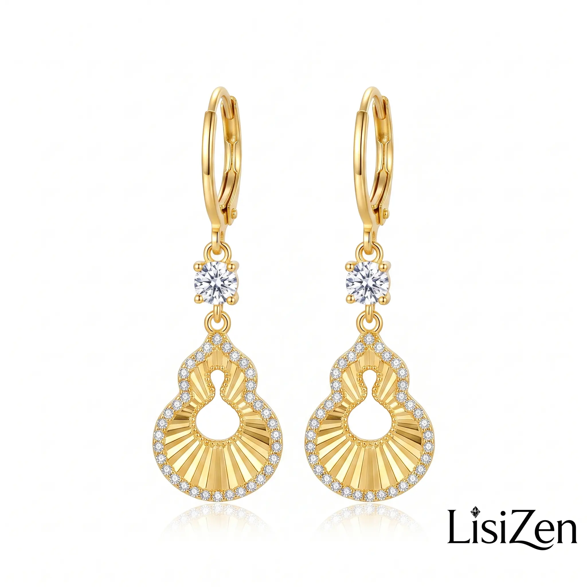 High Quality Earrings for Women, Elegant Chinese Style Gourd Dangle Ear Cuffs with a Sparkling Diamond Accents Design, Retro Palace Style Jewelry, Earrings Dangling, Sparkling Ear Jewelry
