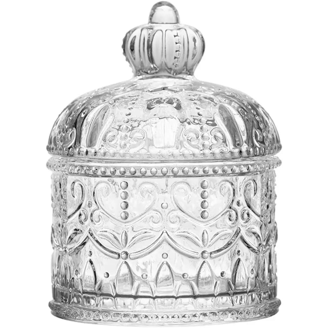 200ml/6.67oz Vintage Embossed Transparent Glass Candy Jar with Lid - 480g, 8.8x5.5x11.5cm, Home Organizer Kitchen Canister with Vintage Charm, Aesthetic Appeal & Stunning Visual Effects for Home Decor