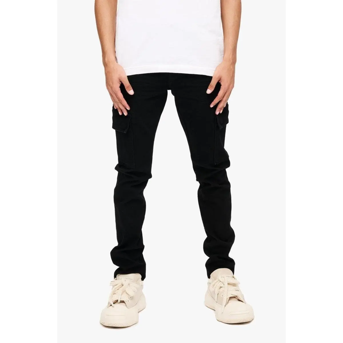 VALABASAS Ready Skinny Jean Jet Black Slim Tapered Fit with Dual Oversized Cargo Pockets for Versatile Streetwear Casual Monochrome Design