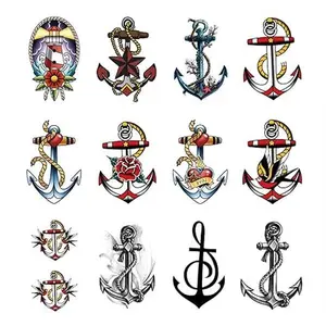 Anchor Ship Temporary Tattoo Sticker Waterproof Fake Tatoo Men Women Adult Boys Teens Body Art 10.5X6cm Set of 12