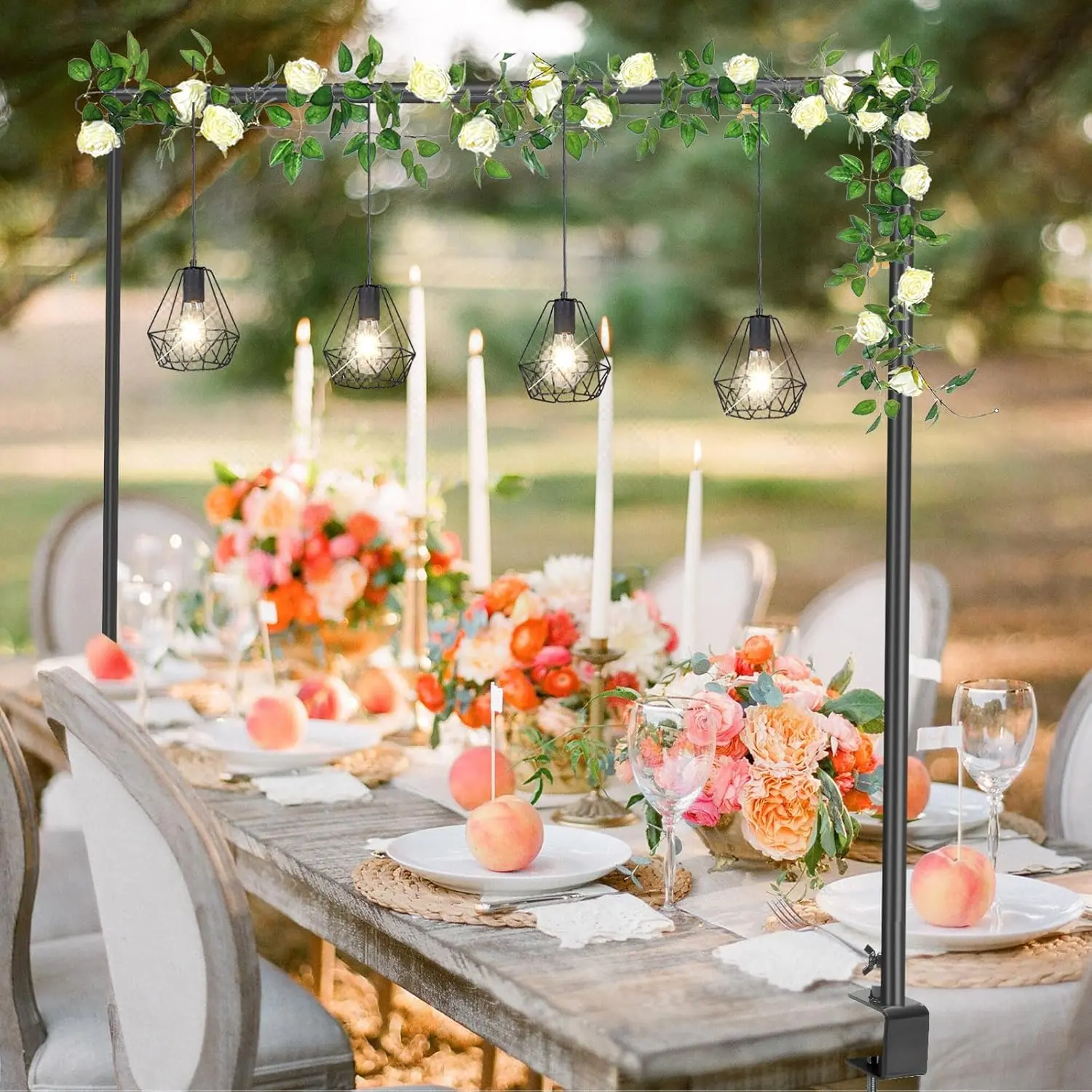 Over The Table Rod Stand with Clamps Adjustable 46"-100'' Length 29"-55" Height Table Balloon Arch Stand with Storage Bag Metal Decorating Rod for Table Hanging