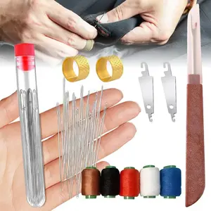 34/36 PCS Big Eye Steel Needles Set,Portable Needles Thread Hand Repair Tools Sewing Supplies for Adults,Include 25 Steel Needles,1 Seam Sewing Thread Ripper, 2 Needles Threaders, 3or5 Threads, 2 Thimbles, 1 Hussif, Portable DIY Hand Made Craft Set