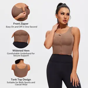 MUDERE Sports Bra with Front-Zip Removable Padding Wider Hem & Stylish Tank Design for Sports and Casual Wear ，Tops as clothing