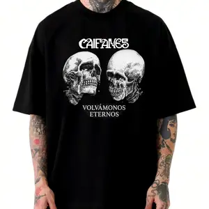 Caifanes Volvamonos Eternos Skull Comfort Color Letter Printed Tee Ring-Spun Cotton  T-Shirt Trendy Tops Perfect Gift