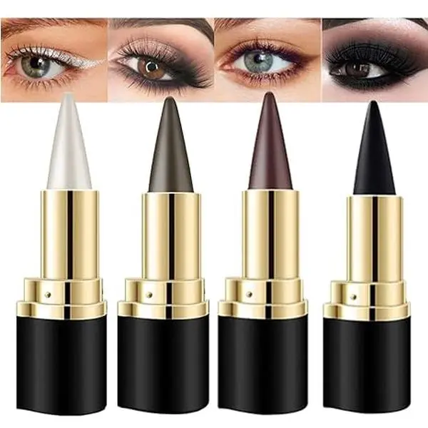 4Pcs Gel Eyeliner Pencil Set – Black, Brown, Silver, Gray, Smudge-Proof Cream, Waterproof Eye Liner for Smokey Eyes, Lipliner, Halloween Makeup