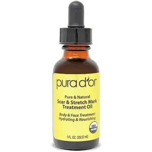 PURA D’OR Scar & Stretch Mark Treatment Oil 1oz (29.57ml) –  Body Oil for Stretch Marks, Scars & Skin Repair with Rosehip, Argan, Tamanu & Carrot Seed Oil