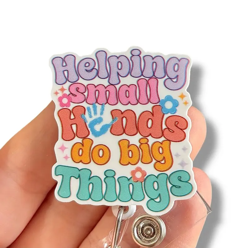 Glitter My Badge Helping small hands do bug things badge reel for nurse and hospital workers. Badge clip Badge pull - Retractable swivel clip with a 360 rotation. Great gift for coworkers. Funny badge reels