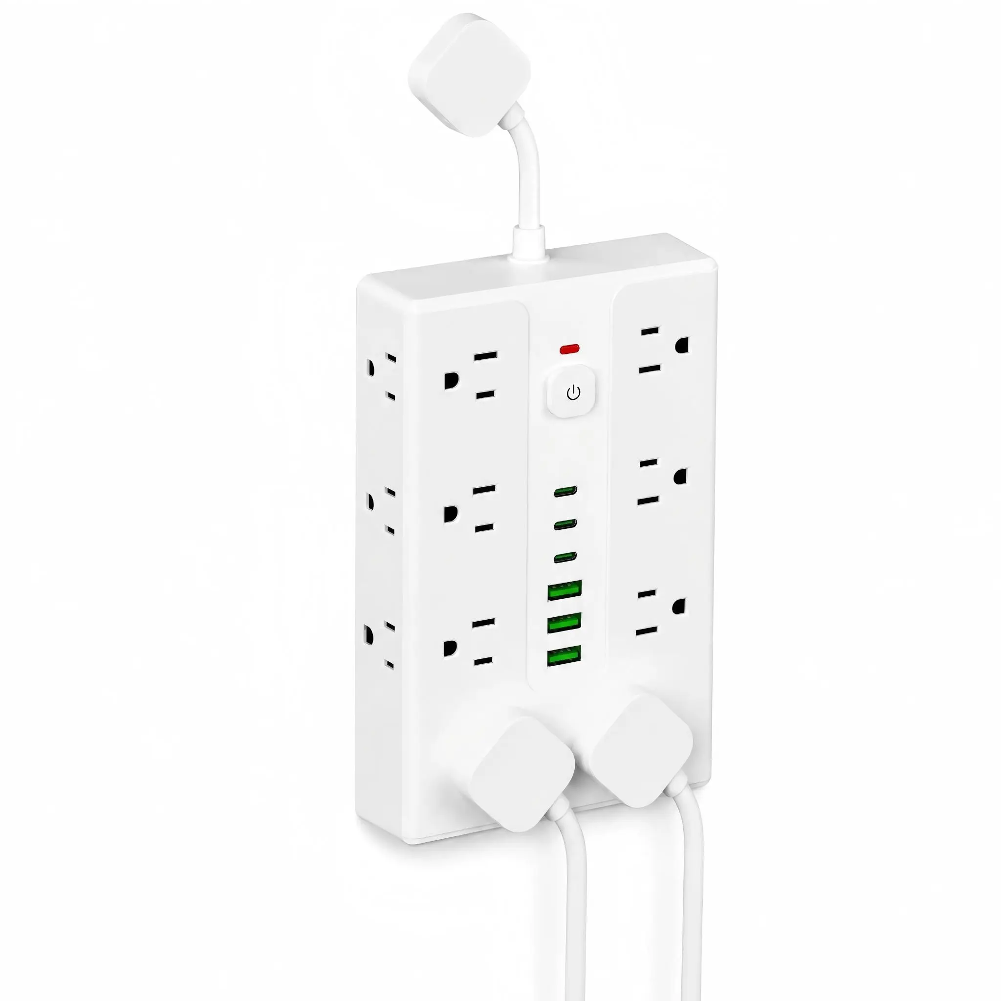 Compact 22-in-1 Surge Protector Power Strip - 16 Sockets, 6 USB Ports (3 USB-C), 1-Key Switch, Short Cable, Mountable, 110-125V, Saving Desk Space, Easy Control, Convenient Charging for Multiple Devices (Home, Office)