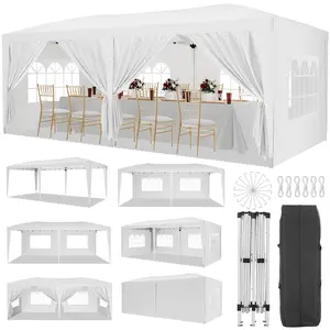 10×20 Ft Outdoor Party Tent, Pop Up Canopy Tent with 6 Removable Sidewalls, Heavy Duty Gazebo Shelter, Block Uv and Waterproof Wedding Tent for Outdoor Parties, Camping, Backyard, White
