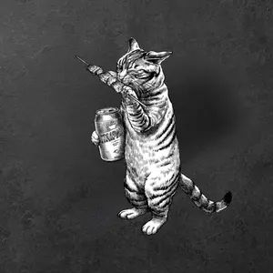 Funny Cat Drinking Beer Sticker, Vintage Engraving Style Humor Decal for Laptop Bar Gift Idea