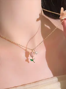 Fashion Art Tulip Pendant Necklace, Versatile Neck Jewelry, Minimalist Necklace, Perfect Gift for Birthday Anniversary Mother's Day Christmas