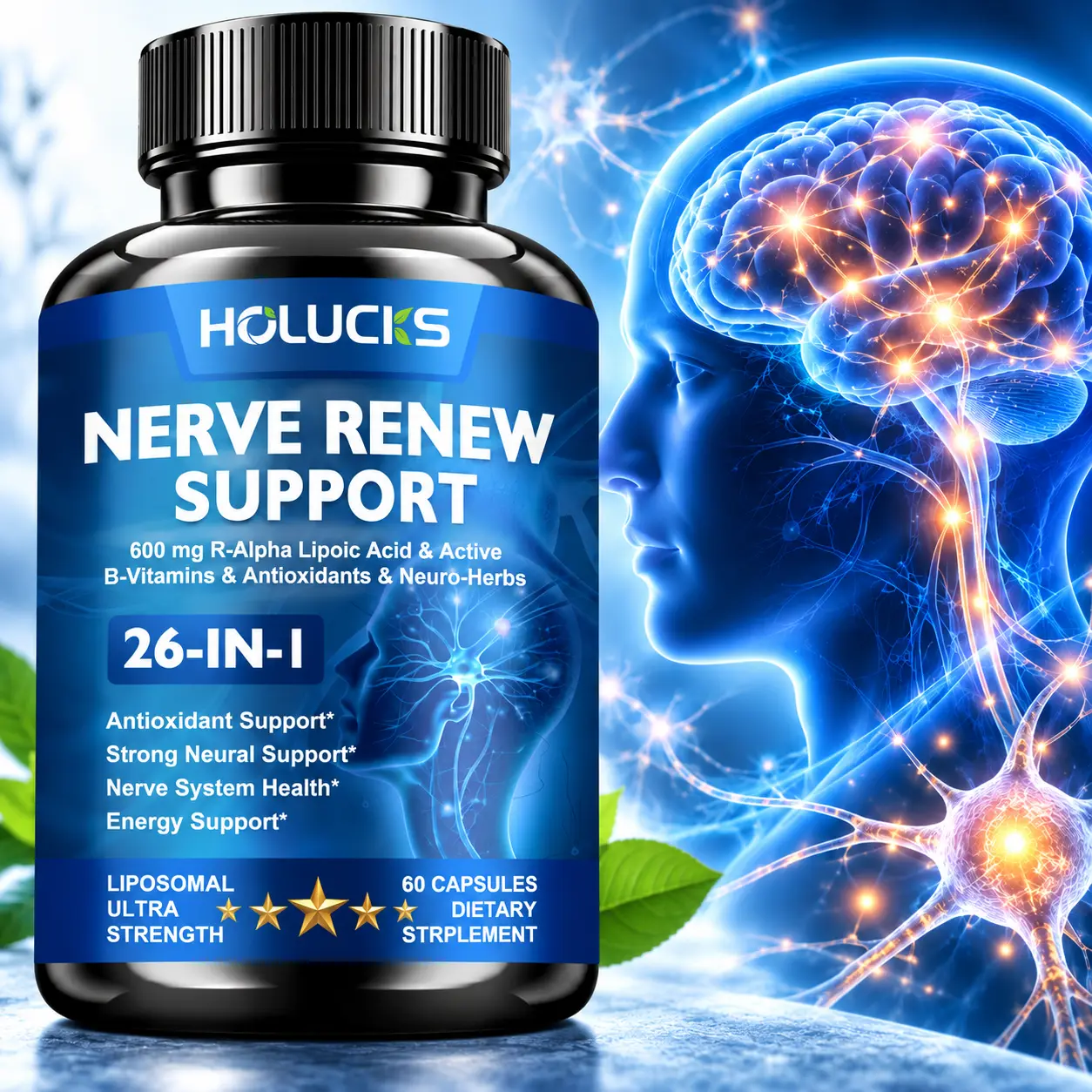 FULIMIKS Nerve Renew Nerve Boost Dietary Supplement Capsules - Natural Multivitamin B Complex, R-Alpha Lipoic Acid, Neuro Botanical Blend Antioxidants - For Office Workers, Sports Health Support - 60 Capsules
