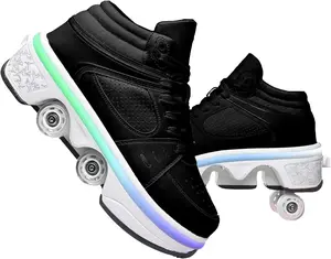 UonrvaoN Roller Skate Shoes For Men And Women, 4Wheel Retractable Roller Skates,2-in-1 Roller ShoesOutdoor Sneakers With Wheels Black light
