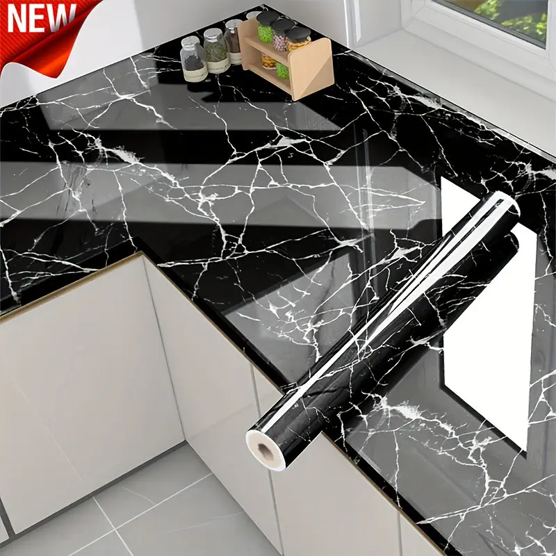 1pc of 15.75inch X 39.37inch Self-adhesive Waterproof Marble Pattern Wallpaper, Home-use Tile Wall Sticker for Kitchen Cabinets, Countertops, and Tabletop Decoration, Oil-resistant Sticker, Marble Wallpaper Peel and Stick Roll