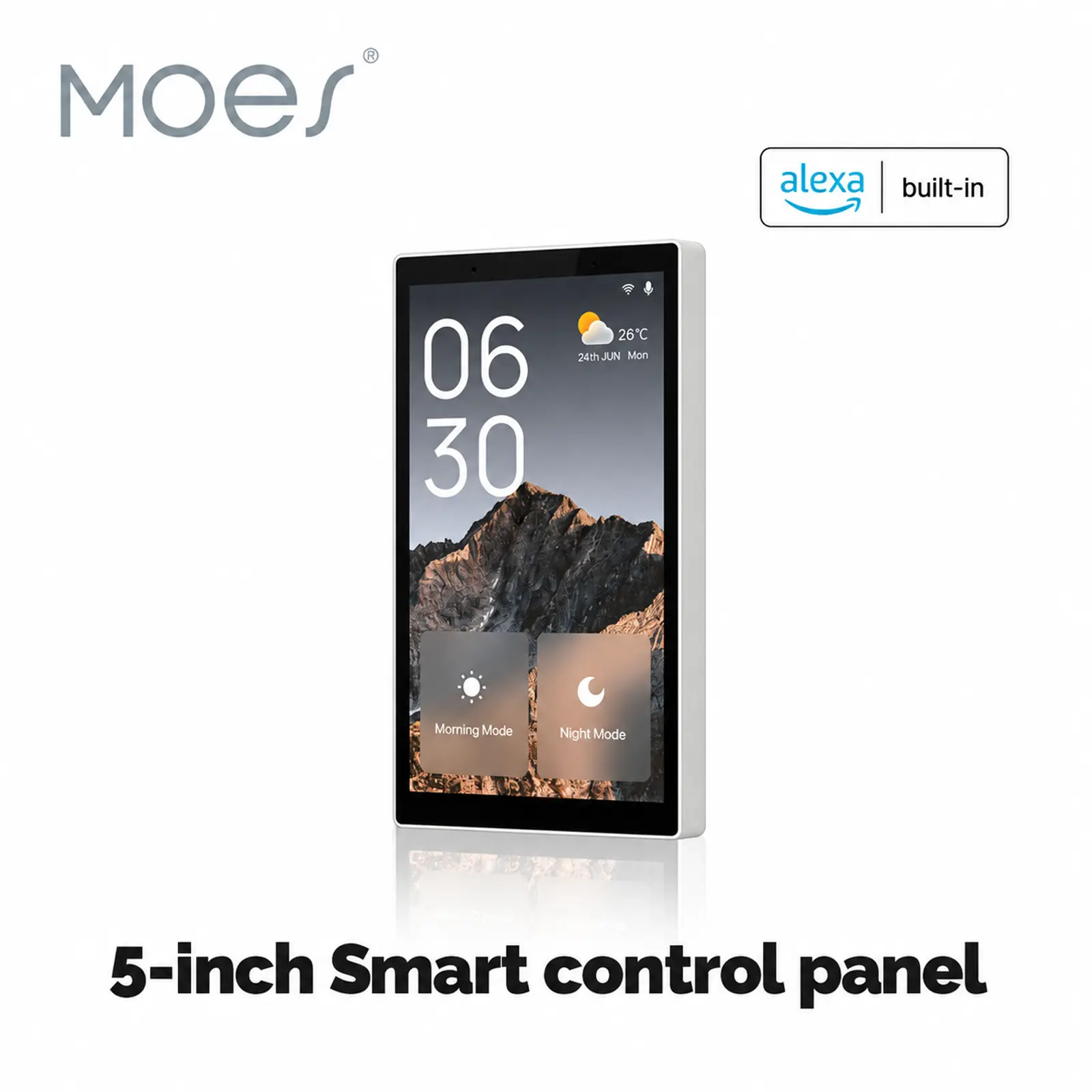MOES 5-Inch 3-In-1 In-Wall Modern Smart Home Control Panel - Touch Screen, Voice & Wi-Fi Controls, Alexa & ZigBee Gateway, 1-Word Scene Triggers, Wide Ecosystem Compatibility, Remote App Access, Neutral-Live Wiring or Type-C Charging, Modern Smart Home Co