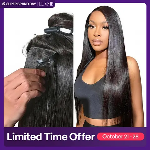 LUVME Clip-Ins 100% Virgin Human Hair Seamless & Invisible Edge Straight/Body Wave/Kinky Curly/Yaki Straight/Messy Curl/Burmese Curl