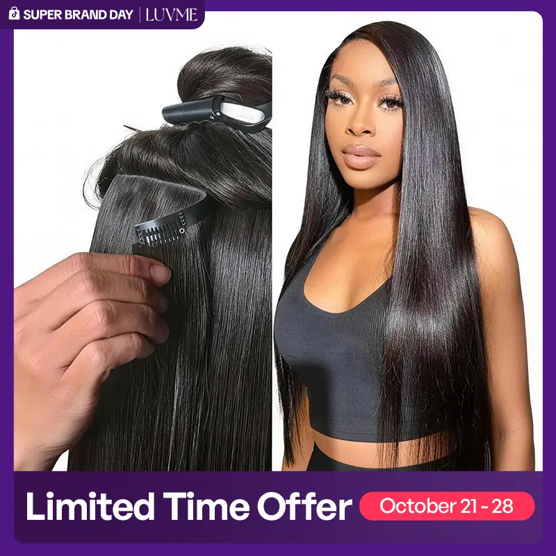 LUVME Clip-Ins 100% Virgin Human Hair Seamless & Invisible Edge Straight/Body Wave/Kinky Curly/Yaki Straight/Messy Curl/Burmese Curl