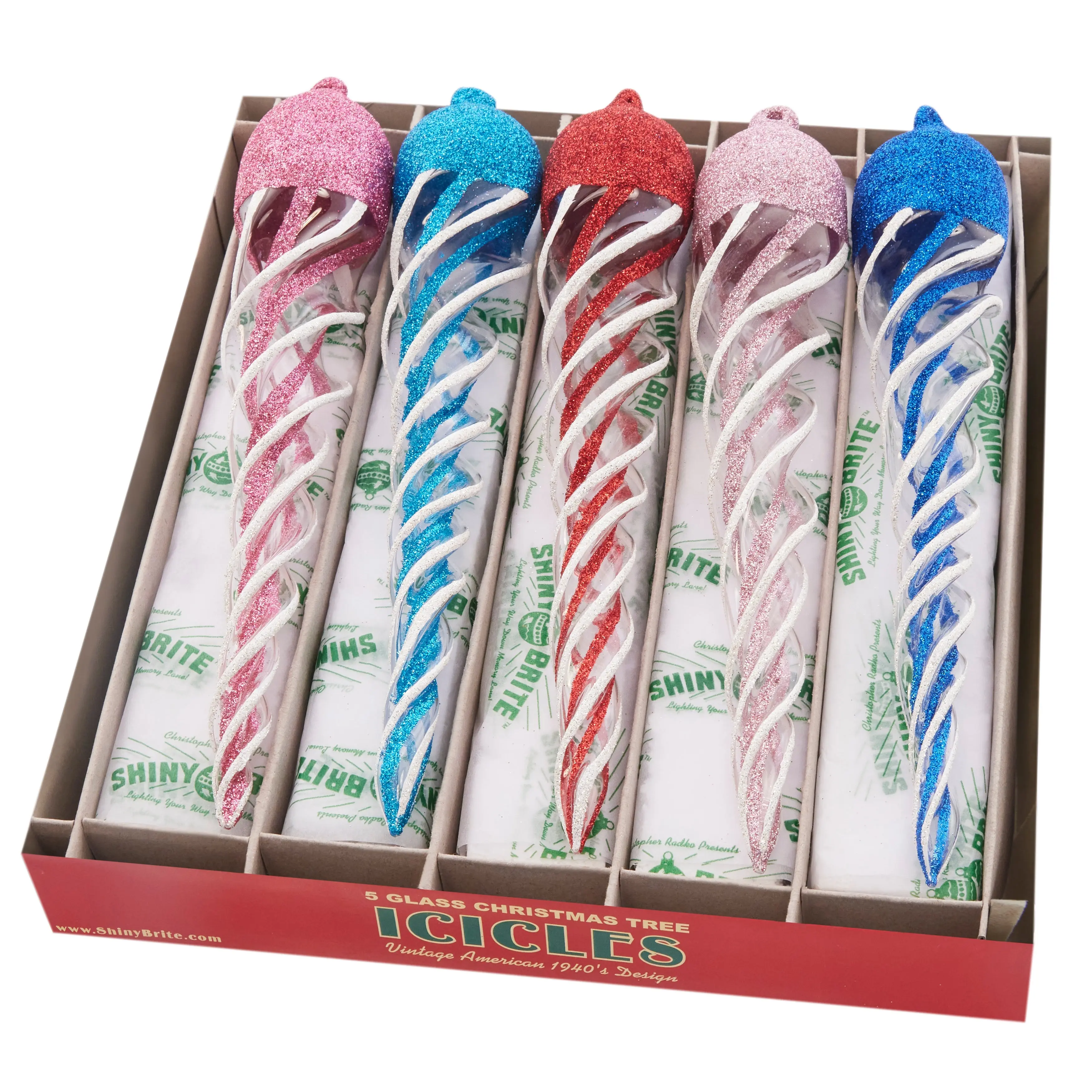5-Count 8.5" Sparkling Glitter Glass Icicles, Christmas Tree Decorations, Holiday Ornaments, Glitter Flake Decor, Glitter Flake Christmas Decor