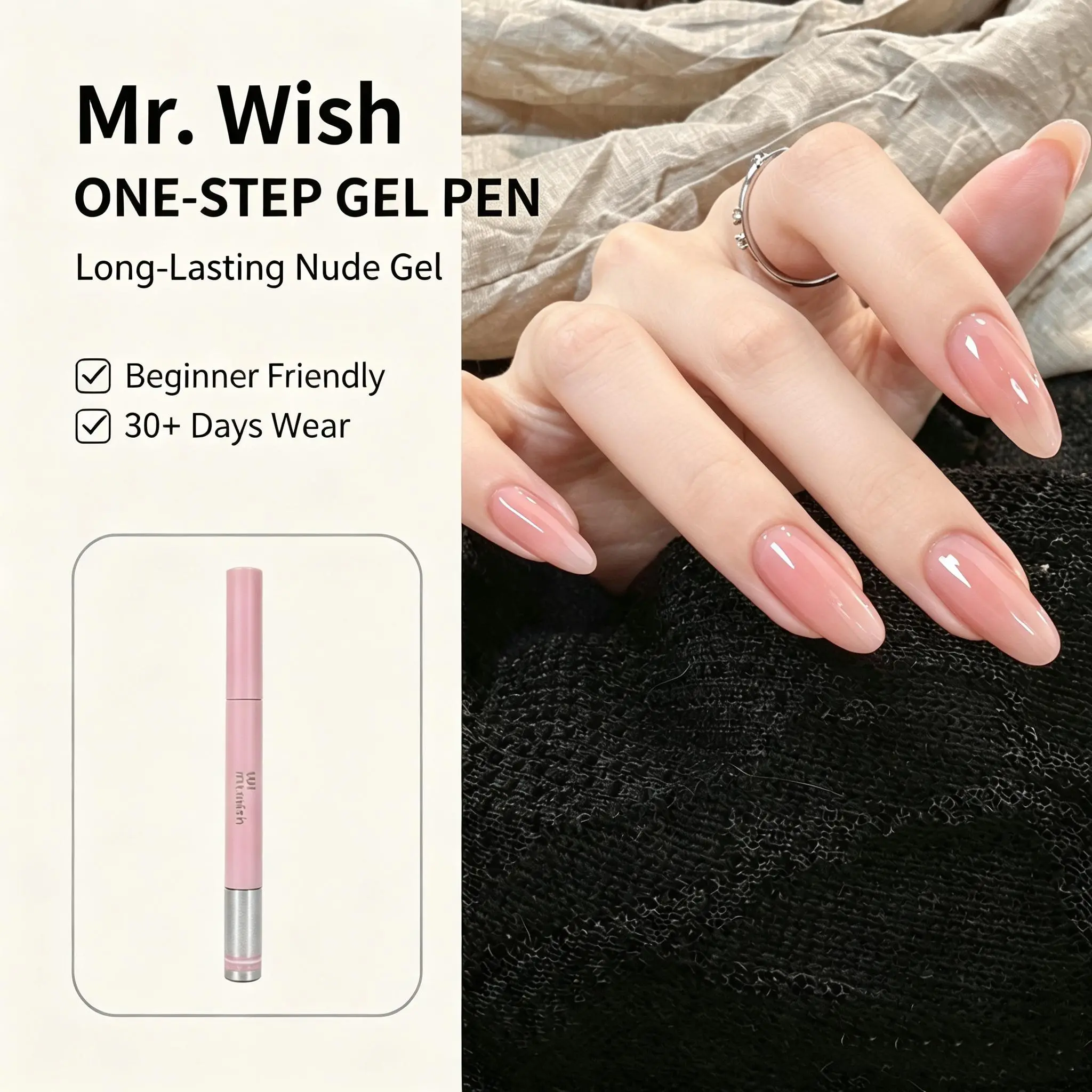 【MR.WISH】Sheer Nude Nail Gel Polish, Breathable Jelly Color with Peel-Off Pen & UV/LED Cure Lamp, Strengthening Nail Care Coat for Natural Look