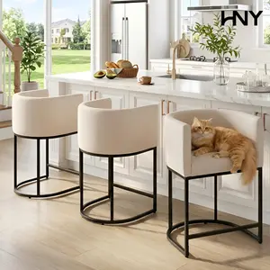 HNY Modern 24" Counter Stool - Linen Upholstered Kitchen Island Chair with Sturdy Metal Frame, Cream, Set of 1