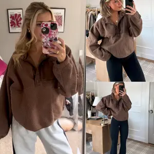 Women’s Lightweight Fleece Pullover Jacket Cropped Fall Winter Fuzzy Sherpa Jacket Sweatshirt Coat with Pockets TikTokShopBlackFriday