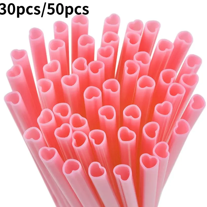30/50 Heart-Shaped Drinking Straws, Elegant Holiday Design, Reusable Polypropylene Material, Perfect for Weddings, Birthdays, Singles Parties, Valentine's Day