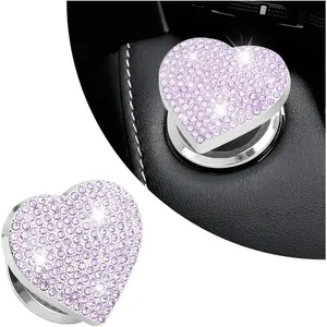 Bling Push Start Button Cover with Rhinestone,Heart Push to Start Button Cover for  Decor, Engine Start Buttons Cover  Accessories Interior for Women & Girl (Purple)