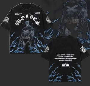 Darcsport Wolves “Dark Knight” Oversized Washed Tee, Shadowborn Alpha Streetwear, Gothic Warrior Print with Vintage Fade, Brotherhood Statement Piece for Mental Reps – Heavyweight Gym Top, Gift for Gymer, Summer Wear – For Wear