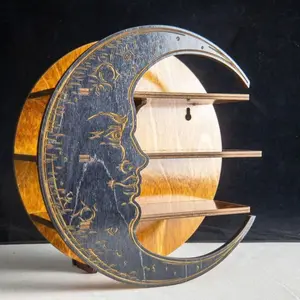 Wooden Wall Mount Display Moon Storage Rack Decor Shelves
