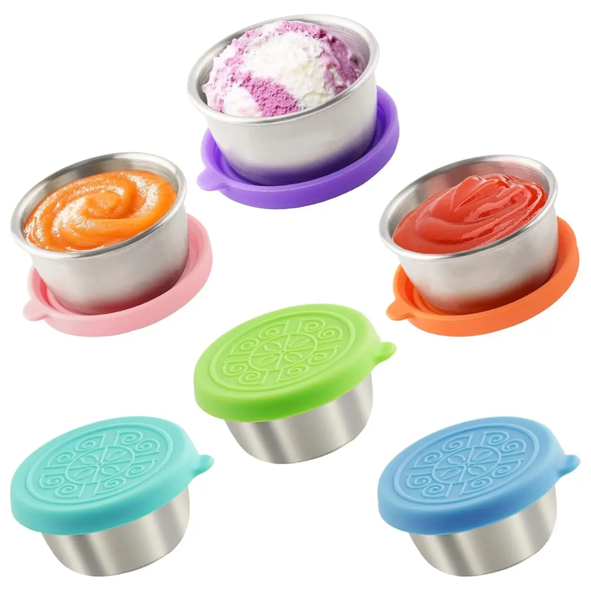 6x1.6 Oz Salad Dressing Containers With Lids, Small Leakproof Reusable Stainless Steel Salad Dressing Container To Go For Lunch Boxes,Sauce containers, Picnics,Travel Meal Prep And Kitchen Storage.