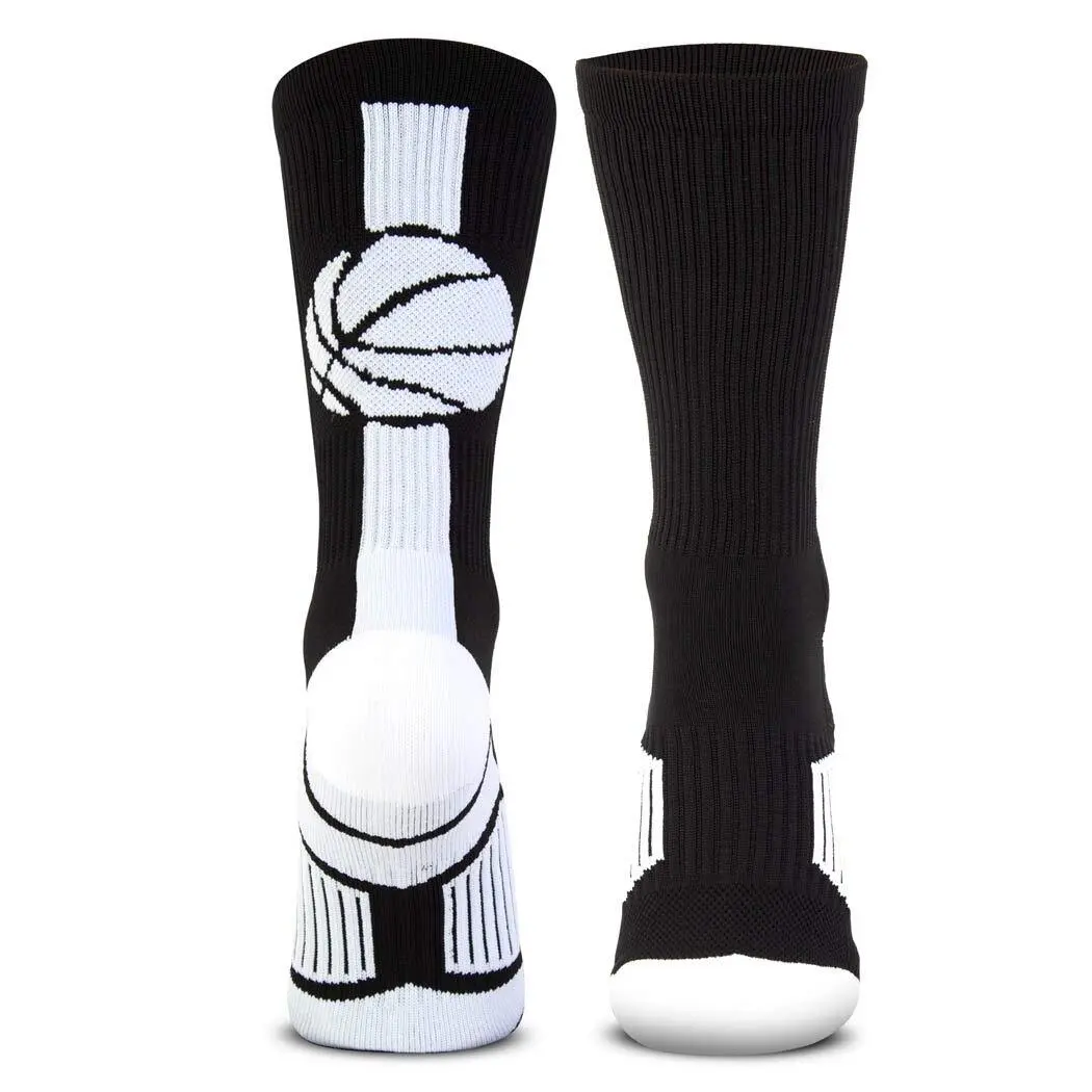 Elite Hoops Crew Socks - Black & White Performance