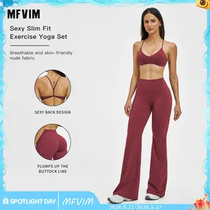 MFVIM Women’s Slim-Fit Yoga Set with Beautiful Back Design, Fuzzy Fabric, Stylish Microfitness Workout Outfit for Outdoor Running, Sporty Style Outfits, Training Clothes
