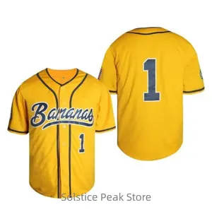 [FallFreshness]Men's baseball jersey, # 1, yellowwhite baseball jersey, banana,V-neck, letters andnumbers sewn, breathable,suitable for baseba