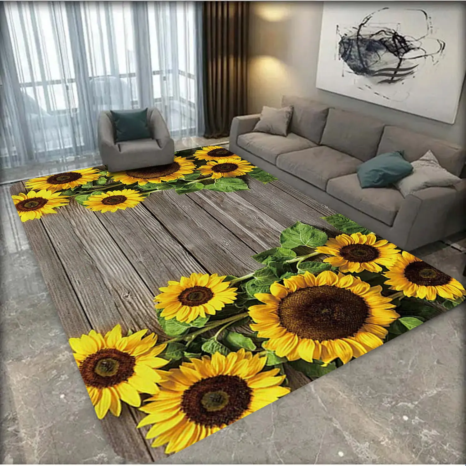 1 sunflower themed carpet, Sunflower area rug, Decorative rug, soft and absorbent, anti slip and wear-resistant, with elasticity, suitable for living rooms, bedrooms, and other home decor, durable and washable, can be used as a pet mat