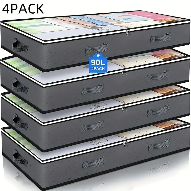 2/4-Pack Queen Size under Bed Storage Box Suit-with Transparent Window and Sturdy Handle, Suitable for Storing Clothes, Books, Toys, Bedding, Space Saving, Suitable for under Bed, Wardrobe, Bedroom, Dormitory