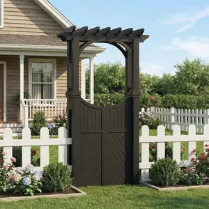 Charcoal Grey Outdoor Wooden Arch Trellis with Gate, Wood Garden Arbor for Climbing Plants, Natural Fir Wood Plant Stand for Yard Garden Decor, Easy Assembly