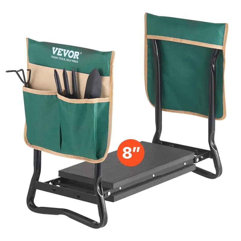 Fallpicks VEVOR Garden Kneeler and Seat - 8 in Wide EVA Foam Kneeling Pad (18mm), 6.6lb Powder Coated Heavy Duty Folding Switch Pad/Seat, Dual Tool Bags, Portable for Grandparents Weeding, Planting, Pruning