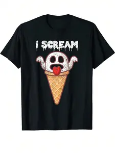 For a Sweet & Spooky Vibe!  "I SCREAM" Halloween Graphic Tee - Show Off Your Punny Sense of Humor with This Cute Melted Monster Design. Soft & Comfortable Fit. boys clothing Casual Cotton Crewneck Fabric