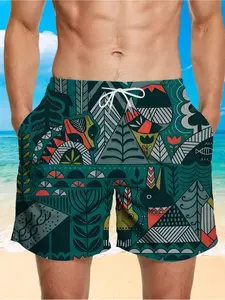 Men's tropical tiger and palm tree print casual wear, with drawstring waist and pockets. Lightweight beachwear, machine washable, suitable for summer outdoor activities. Moderately comfortable, adjustable design, vibrant patterns, opaque fabric. Perfect h