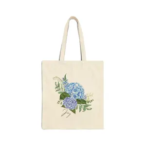Personalized Blue Hydrangeas Tote Bag | Name Monogram Canvas